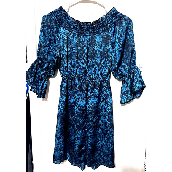 Turquoise Haven Mini Smocked Dress sz S whimsigoth fairy romantic dark stretchy - Picture 7 of 9